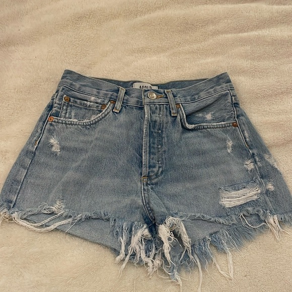 Aritzia AGOLDE jean shirts, size 23, medium blue. Distressed style. - Picture 1 of 5